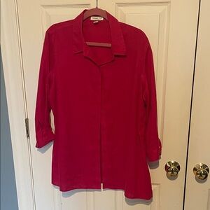 Coldwater Creek Vibrant Azalea, pink linen Button-Down Shirt size large